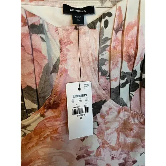 Express XL Pink Floral Cami Tank White Black Bold Flower Sleeveless Top - Picture 4 of 9